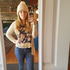 Blue and Pink Floral Top with Lace